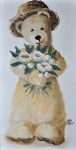 Peinture, un ours avec un bouquet de fleurs