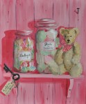 Peinture, Un ours en peluche sur une étagère